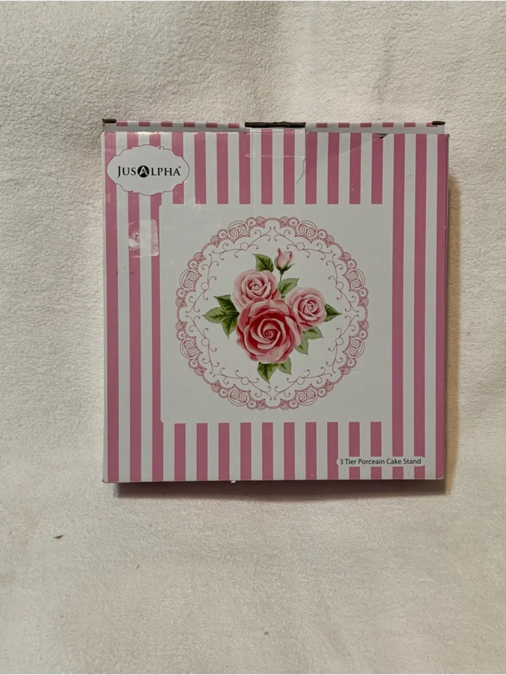 JusAlpha Pink & White Striped Porcelain Cake Stand Box